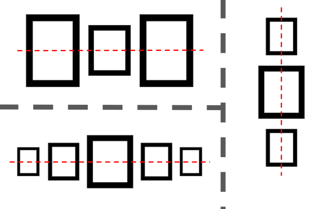 複数のアートをバランスよく飾るレイアウトの一つは、中心を揃えること。